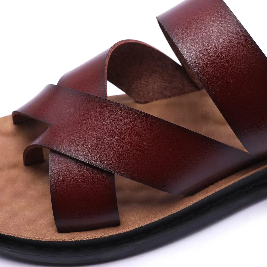 Harssidanzar Men's Sandals,Quick-Dry Flip-Flop Summer Slip On Cross Straps Slide Sandals Toe Ring Style Outdoor And Indoor KM221US