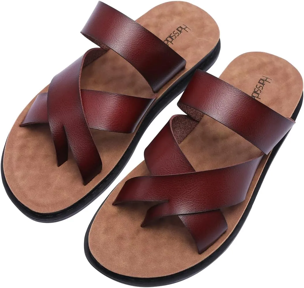 Harssidanzar Men's Sandals,Quick-Dry Flip-Flop Summer Slip On Cross Straps Slide Sandals Toe Ring Style Outdoor And Indoor KM221US
