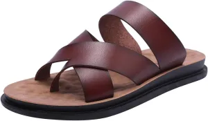 Harssidanzar Men's Sandals,Quick-Dry Flip-Flop Summer Slip On Cross Straps Slide Sandals Toe Ring Style Outdoor And Indoor KM221US