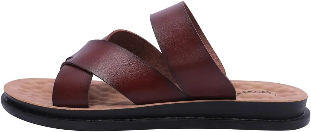 Harssidanzar Men's Sandals,Quick-Dry Flip-Flop Summer Slip On Cross Straps Slide Sandals Toe Ring Style Outdoor And Indoor KM221US