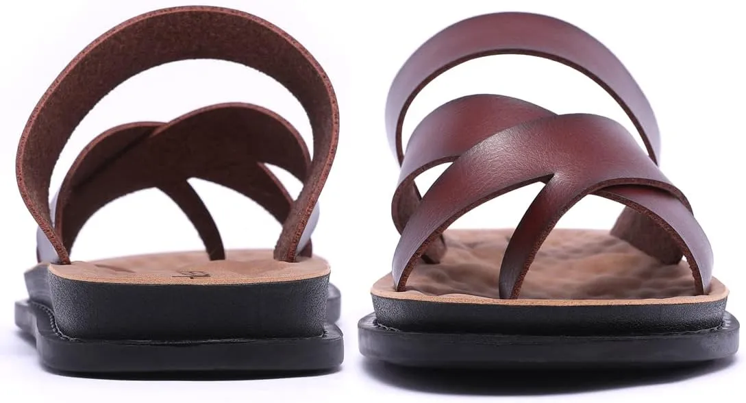 Harssidanzar Men's Sandals,Quick-Dry Flip-Flop Summer Slip On Cross Straps Slide Sandals Toe Ring Style Outdoor And Indoor KM221US