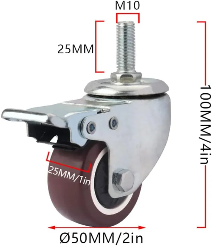 Heavy duty wheels, Screw Castor, 50mm Stem Castor Wheels M10 Castor sockets Moving Wheels Furniture Cabinet Caster,for Furniture Cabinet Trunk Trolley Sofa Strong Load-Bear Durable(S(Swivel x2 Brake x