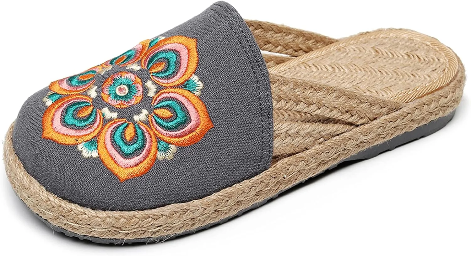 Hee grand Women's Embroidered Espadrilles Slip On Mule Slippers Ethnic Style Cotton and Linen Flats Retro Chinese Style