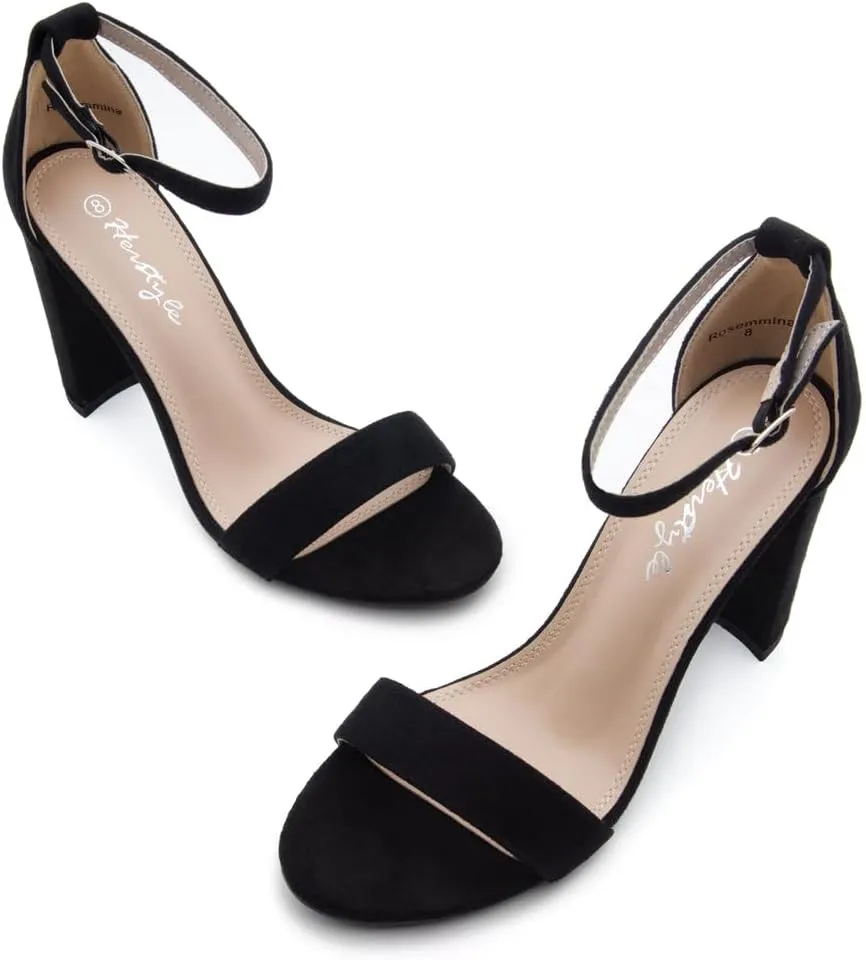 Herstyle Women’s Chunky Block Heels – Open Toe Ankle Strap Sandals, 3.75 Inch High Heels for Wedding, Party & Dressy Occasions – Comfortable Strappy Dress Shoes