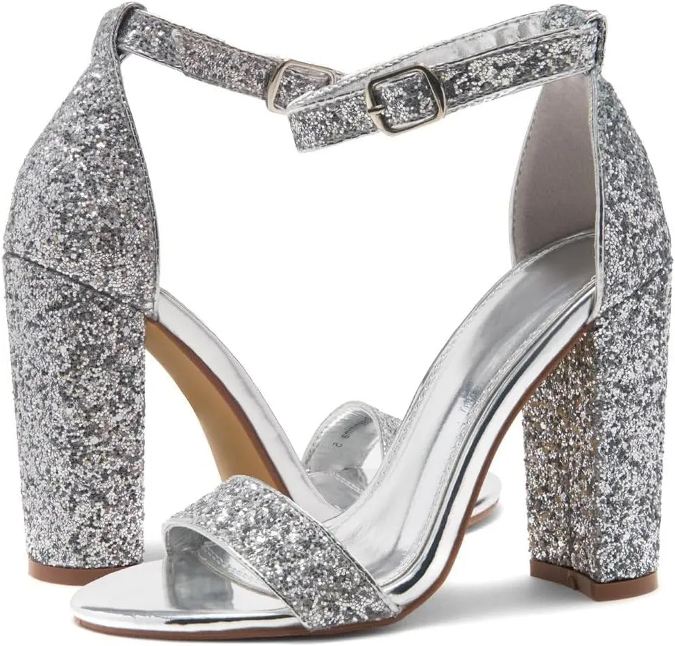 Herstyle Women’s Chunky Block Heels – Open Toe Ankle Strap Sandals, 3.75 Inch High Heels for Wedding, Party & Dressy Occasions – Comfortable Strappy Dress Shoes