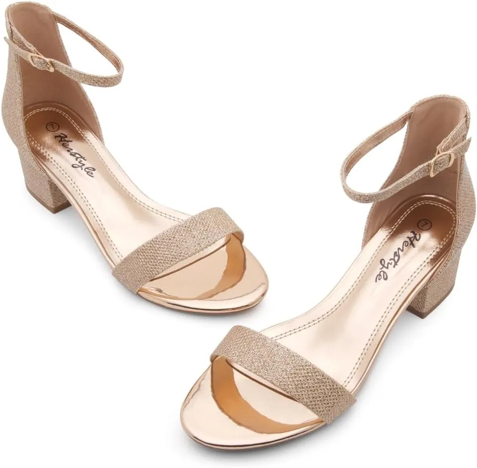 Herstyle Women’s Low Heels – Open Toe Chunky Block Heeled Sandals with Ankle Strap | Comfortable Dressy Short Heels for Prom, Wedding, Party & Office
