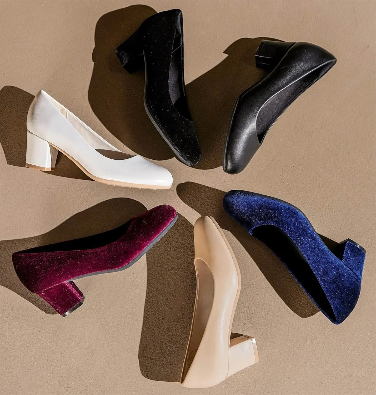 HHTCAL 2 inch Low Block Heel Pumps for Women Round Closed Toe Chunky Heels Comfortable Dress Shoes Office Work Formal