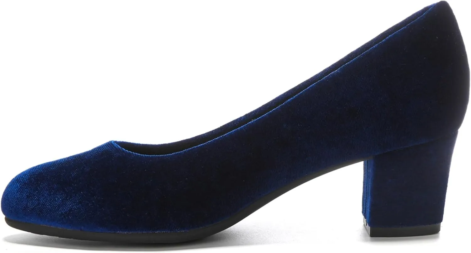 HHTCAL 2 inch Low Block Heel Pumps for Women Round Closed Toe Chunky Heels Comfortable Dress Shoes Office Work Formal