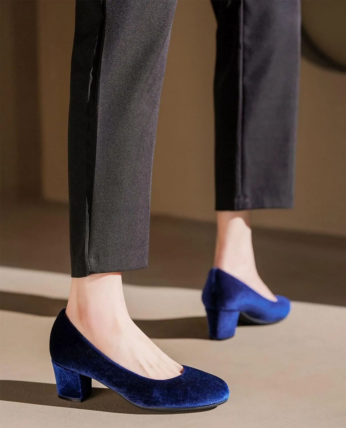 HHTCAL 2 inch Low Block Heel Pumps for Women Round Closed Toe Chunky Heels Comfortable Dress Shoes Office Work Formal