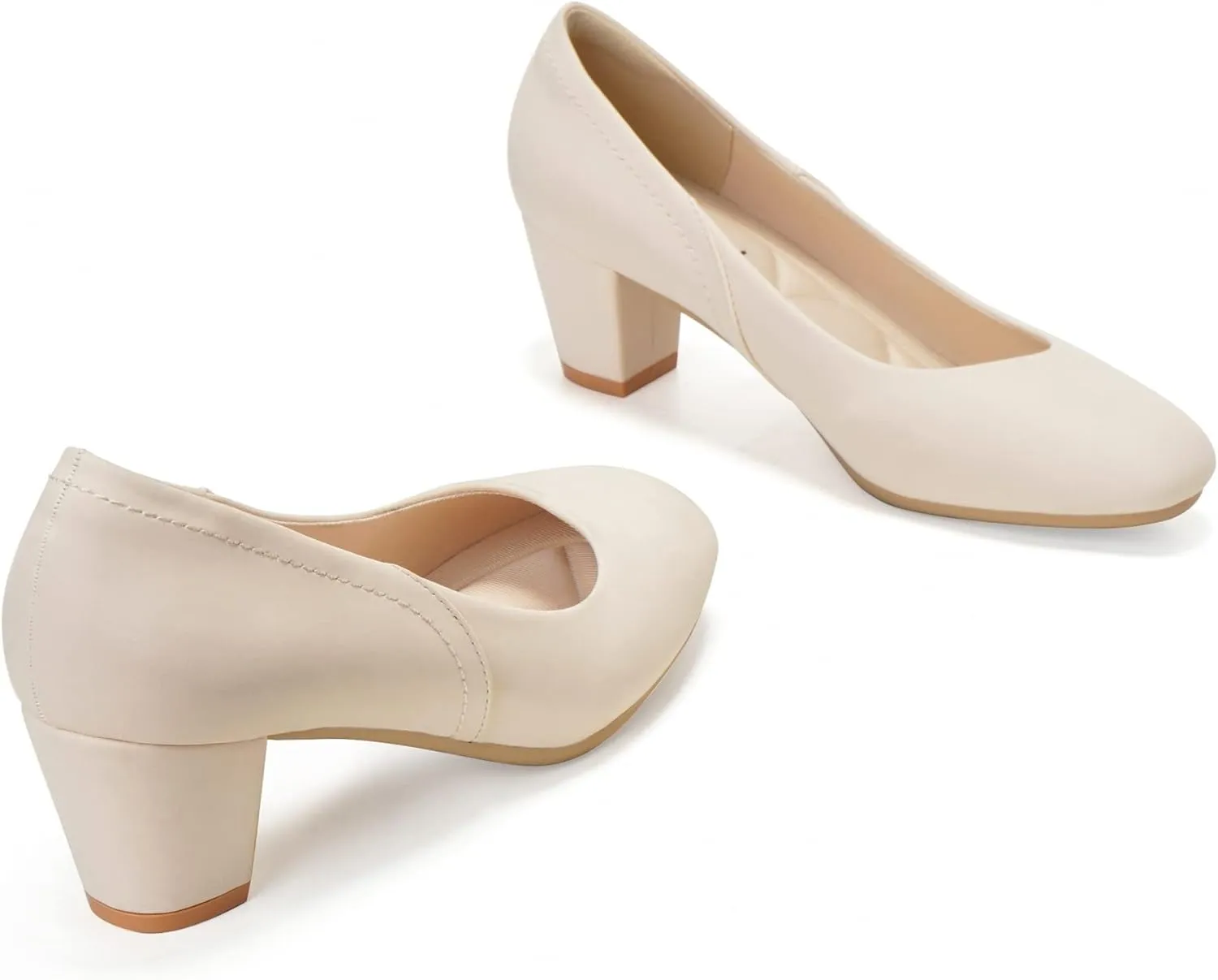 HHTCAL Low Block Heel Pumps for Women 2 inch Comfortable Round Closed Toe Chunky Heeled Office Work Dress Shoes Business Formal