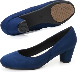 HHTCAL Low Block Heel Pumps for Women 2 inch Comfortable Round Closed Toe Chunky Heeled Office Work Dress Shoes Business Formal