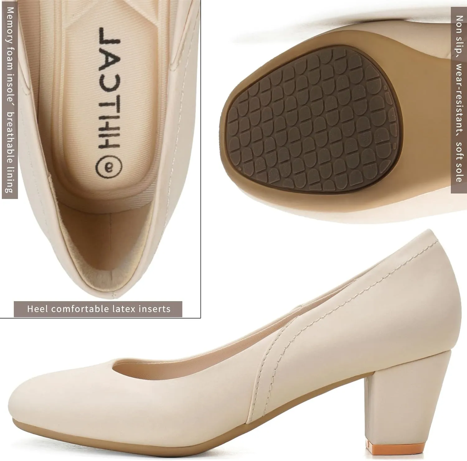 HHTCAL Low Block Heel Pumps for Women 2 inch Comfortable Round Closed Toe Chunky Heeled Office Work Dress Shoes Business Formal
