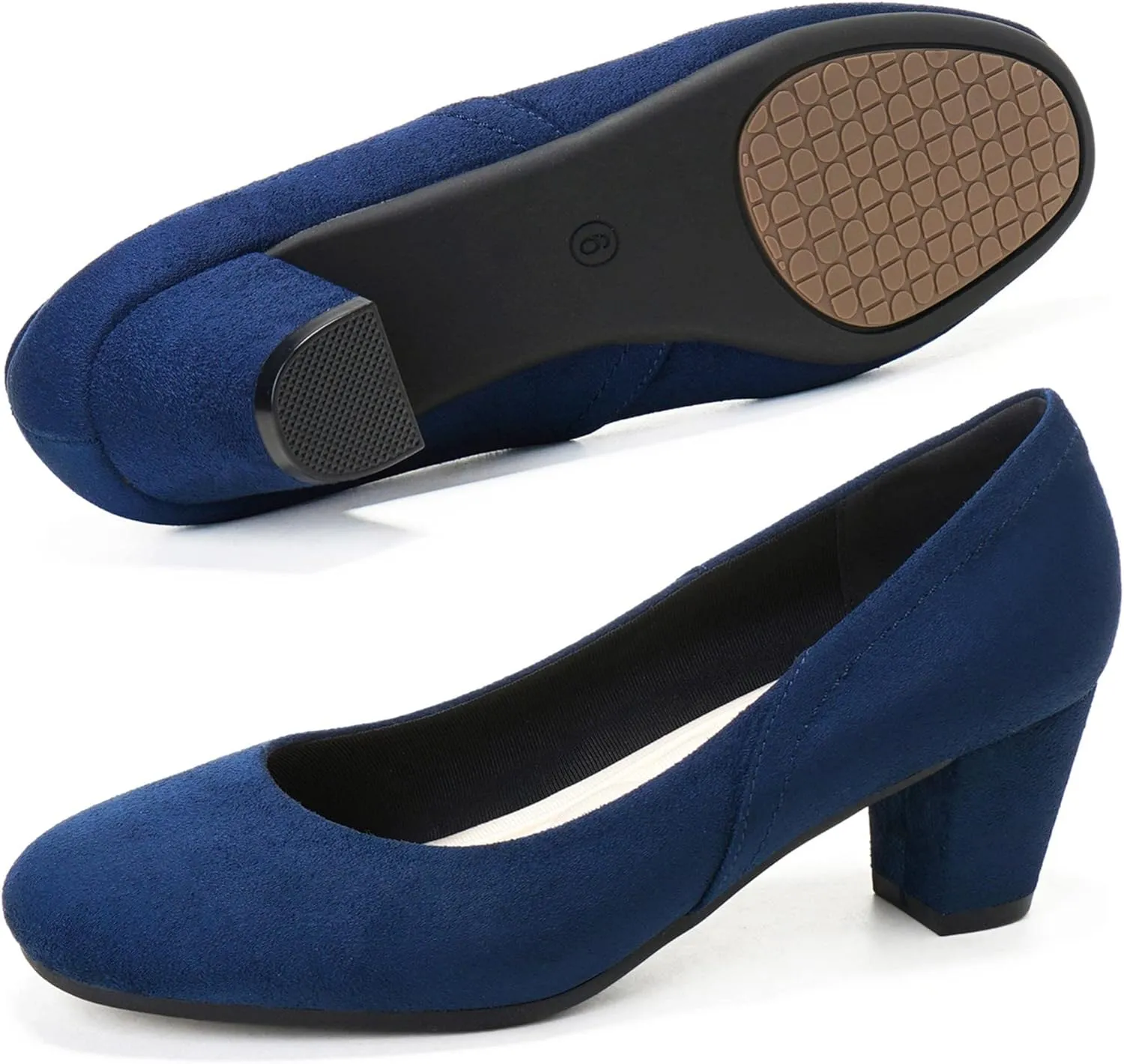 HHTCAL Low Block Heel Pumps for Women 2 inch Comfortable Round Closed Toe Chunky Heeled Office Work Dress Shoes Business Formal
