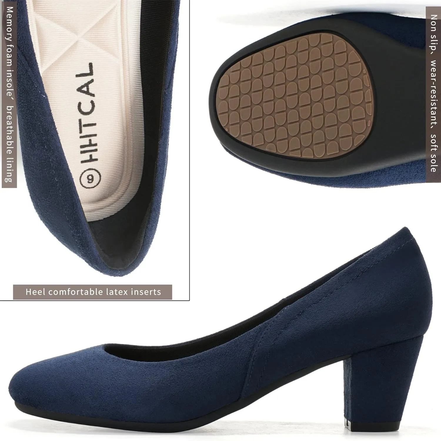 HHTCAL Low Block Heel Pumps for Women 2 inch Comfortable Round Closed Toe Chunky Heeled Office Work Dress Shoes Business Formal