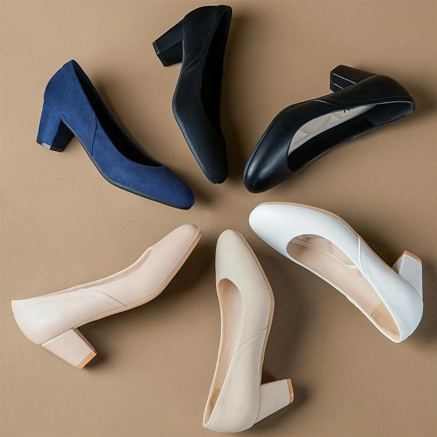 HHTCAL Low Block Heel Pumps for Women 2 inch Comfortable Round Closed Toe Chunky Heeled Office Work Dress Shoes Business Formal
