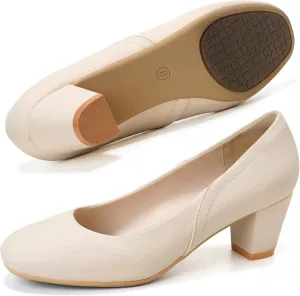 HHTCAL Low Block Heel Pumps for Women 2 inch Comfortable Round Closed Toe Chunky Heeled Office Work Dress Shoes Business Formal