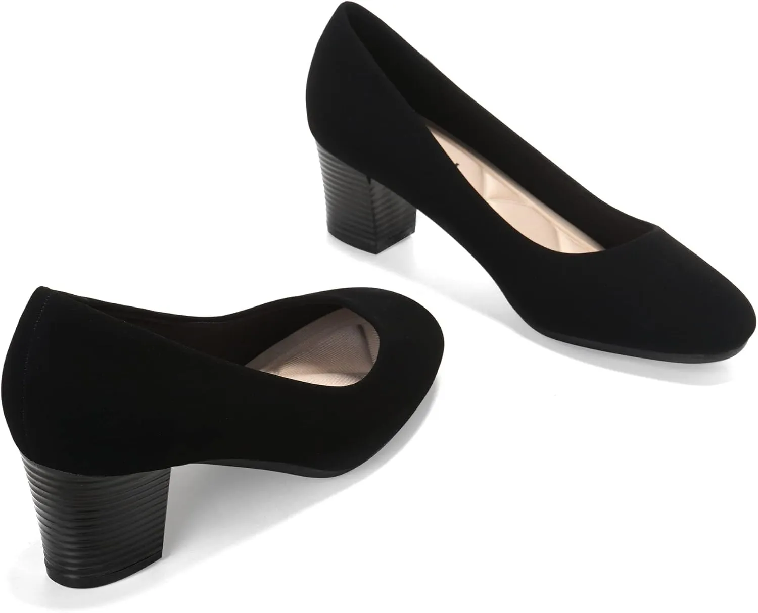 HHTCAL Women's Pumps Round Closed Toe Chunky Heels Comfortable 2 inch Block Low Heel Dress Shoes for Office Work Business Formal