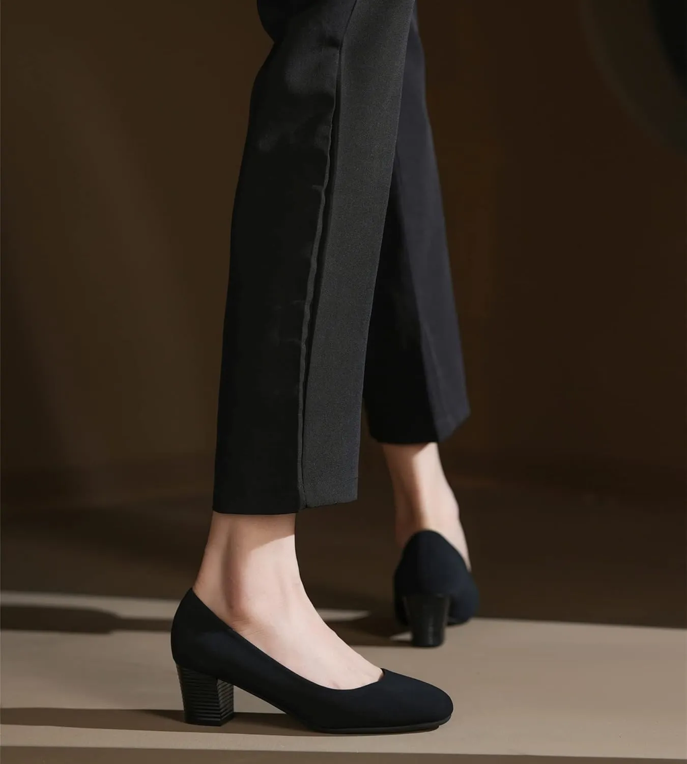 HHTCAL Women's Pumps Round Closed Toe Chunky Heels Comfortable 2 inch Block Low Heel Dress Shoes for Office Work Business Formal