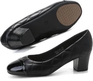 HHTCAL Women's Pumps Round Closed Toe Chunky Heels Comfortable 2 inch Block Low Heel Dress Shoes for Office Work Business Formal