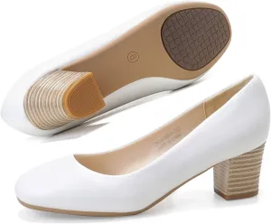 HHTCAL Women's Pumps Round Closed Toe Chunky Heels Comfortable 2 inch Block Low Heel Dress Shoes for Office Work Business Formal