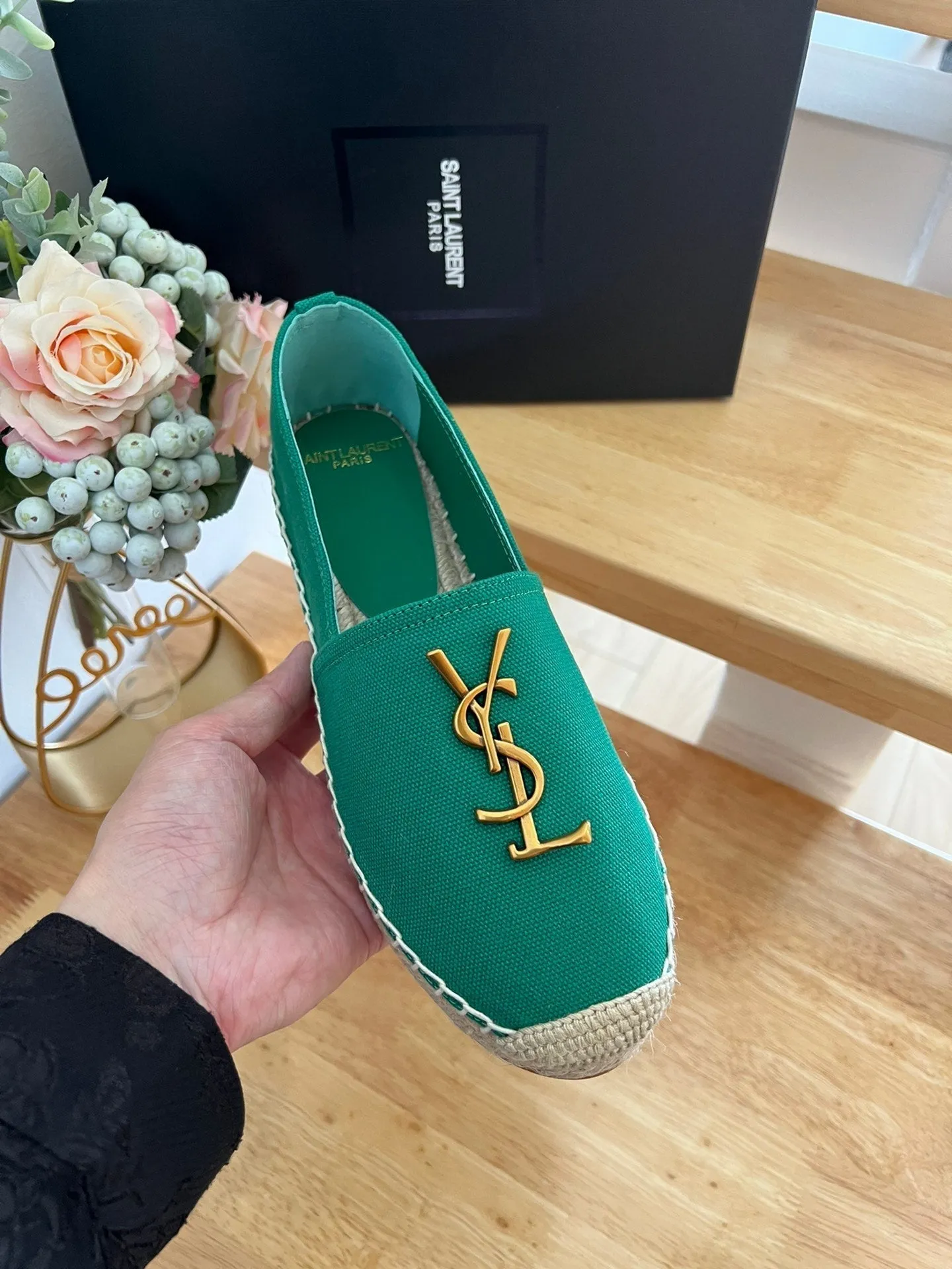 High-quality for low cost DARK Laurent SLIP YVES SL ON GREEN LOGO Price-match guarantee Saint CANVAS