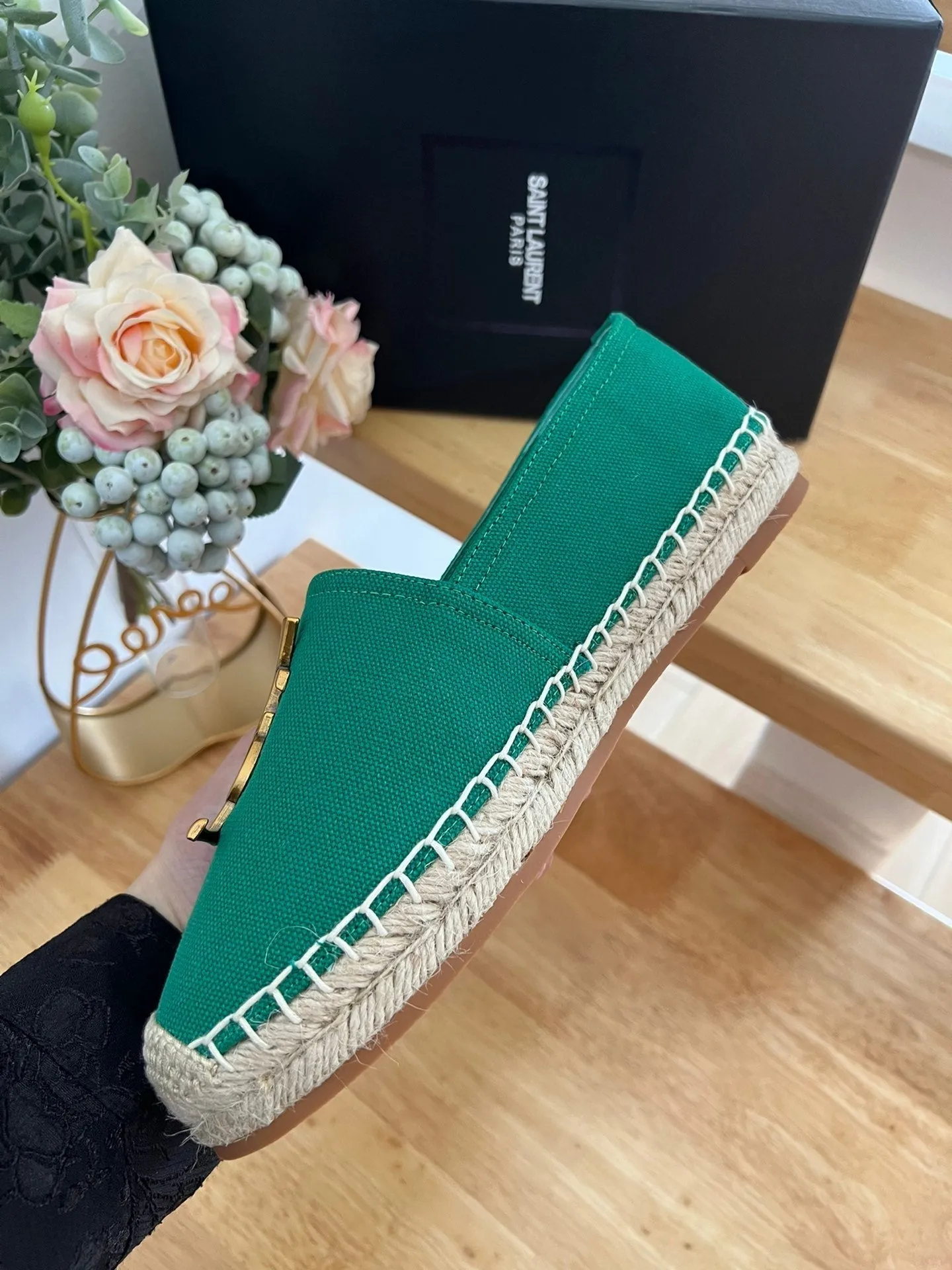 High-quality for low cost DARK Laurent SLIP YVES SL ON GREEN LOGO Price-match guarantee Saint CANVAS