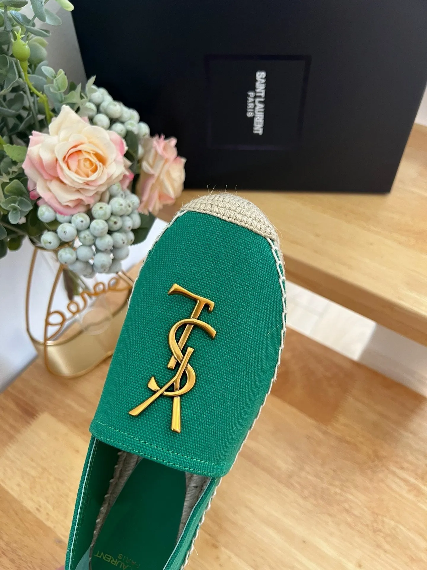 High-quality for low cost DARK Laurent SLIP YVES SL ON GREEN LOGO Price-match guarantee Saint CANVAS