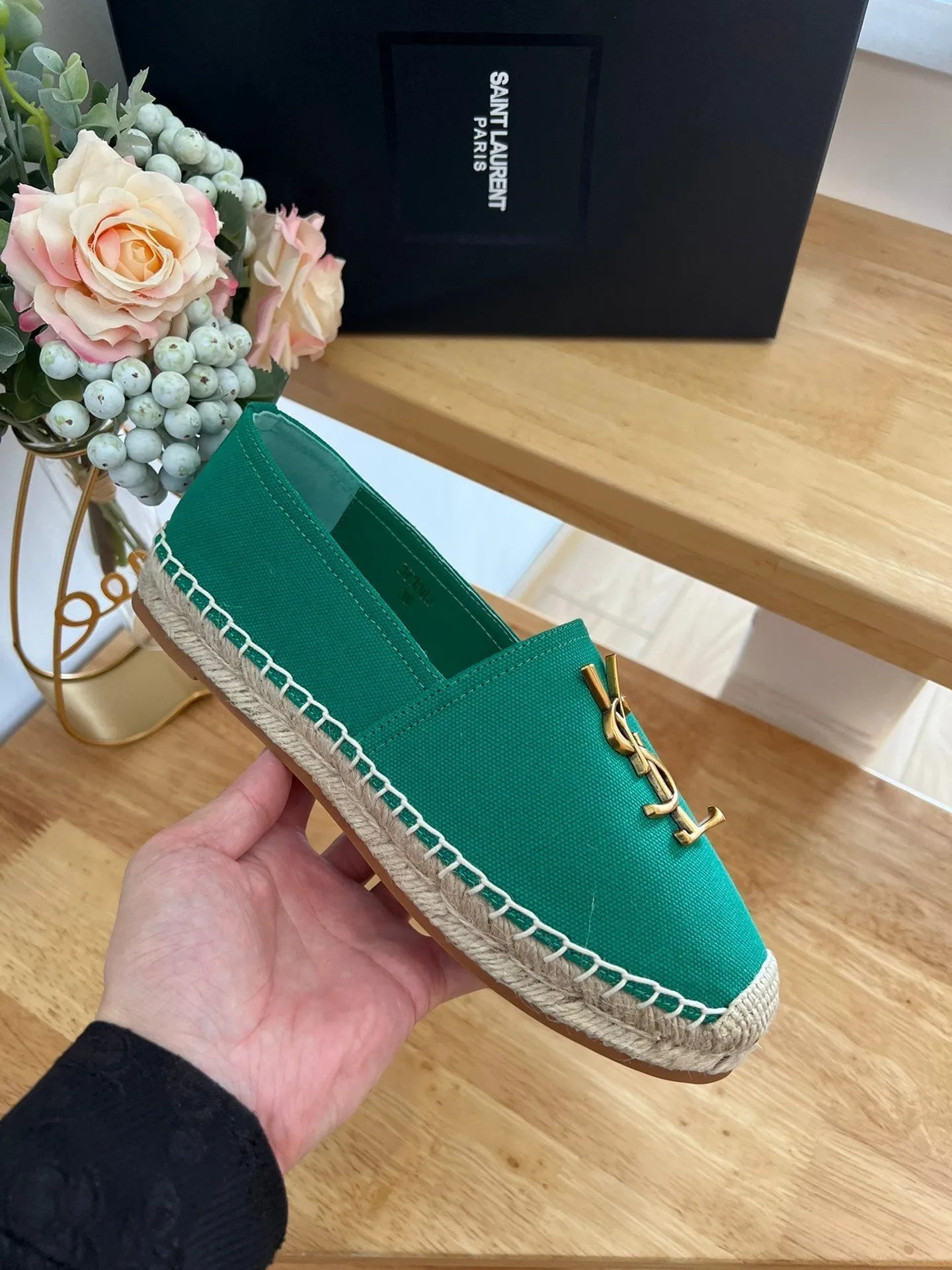 High-quality for low cost DARK Laurent SLIP YVES SL ON GREEN LOGO Price-match guarantee Saint CANVAS