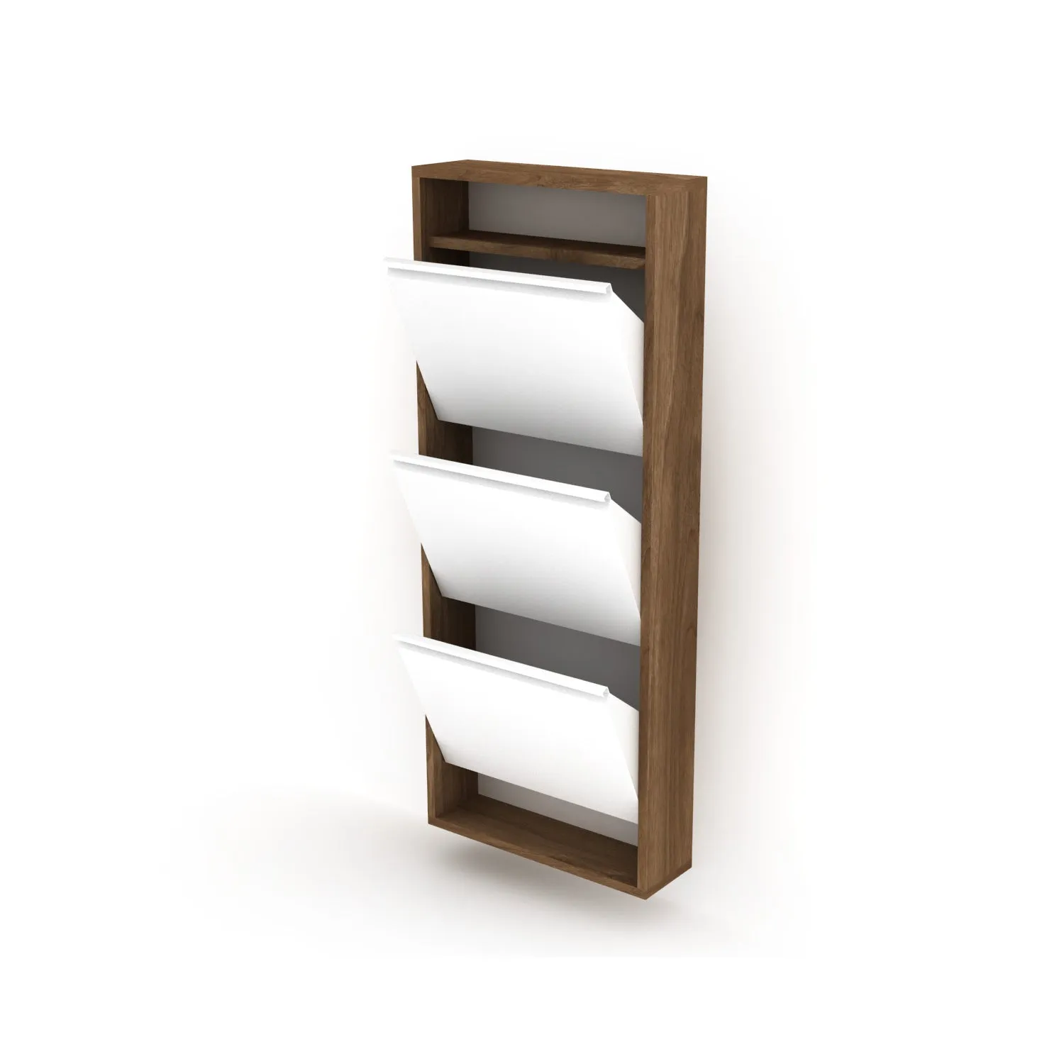 Home Canvas Premium Quality Wall Mounted Hide Shoe Cabinet | Modern Design and Durable Shoes Organizer Walnut