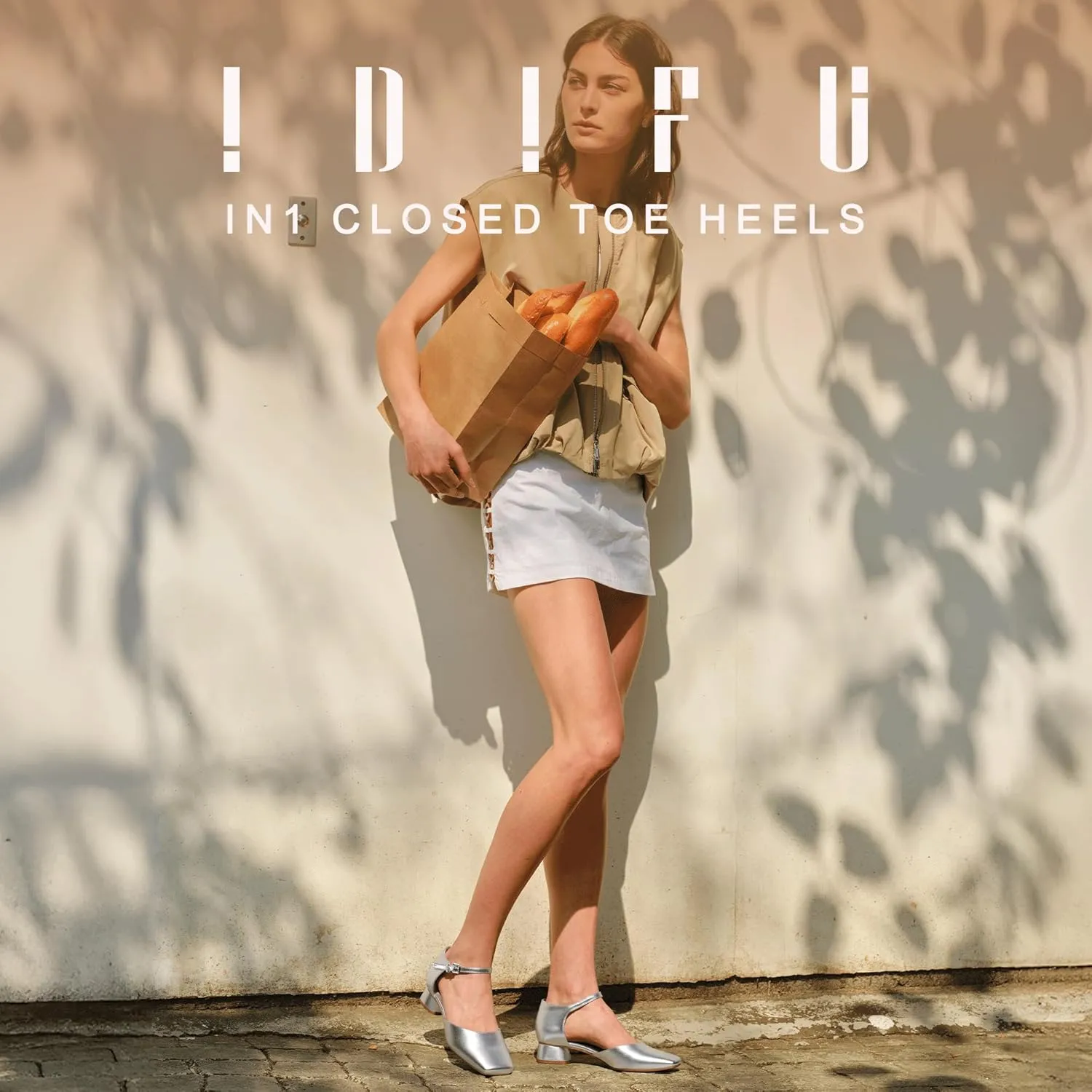 IDIFU Closed Toe Heels for Women Square Toe Low Block Chunky Heeled Pumps with Ankle Strap Buckle for Bride Wedding Comfortable Dressy Short Small Women's Dress Shoes Thick Heels