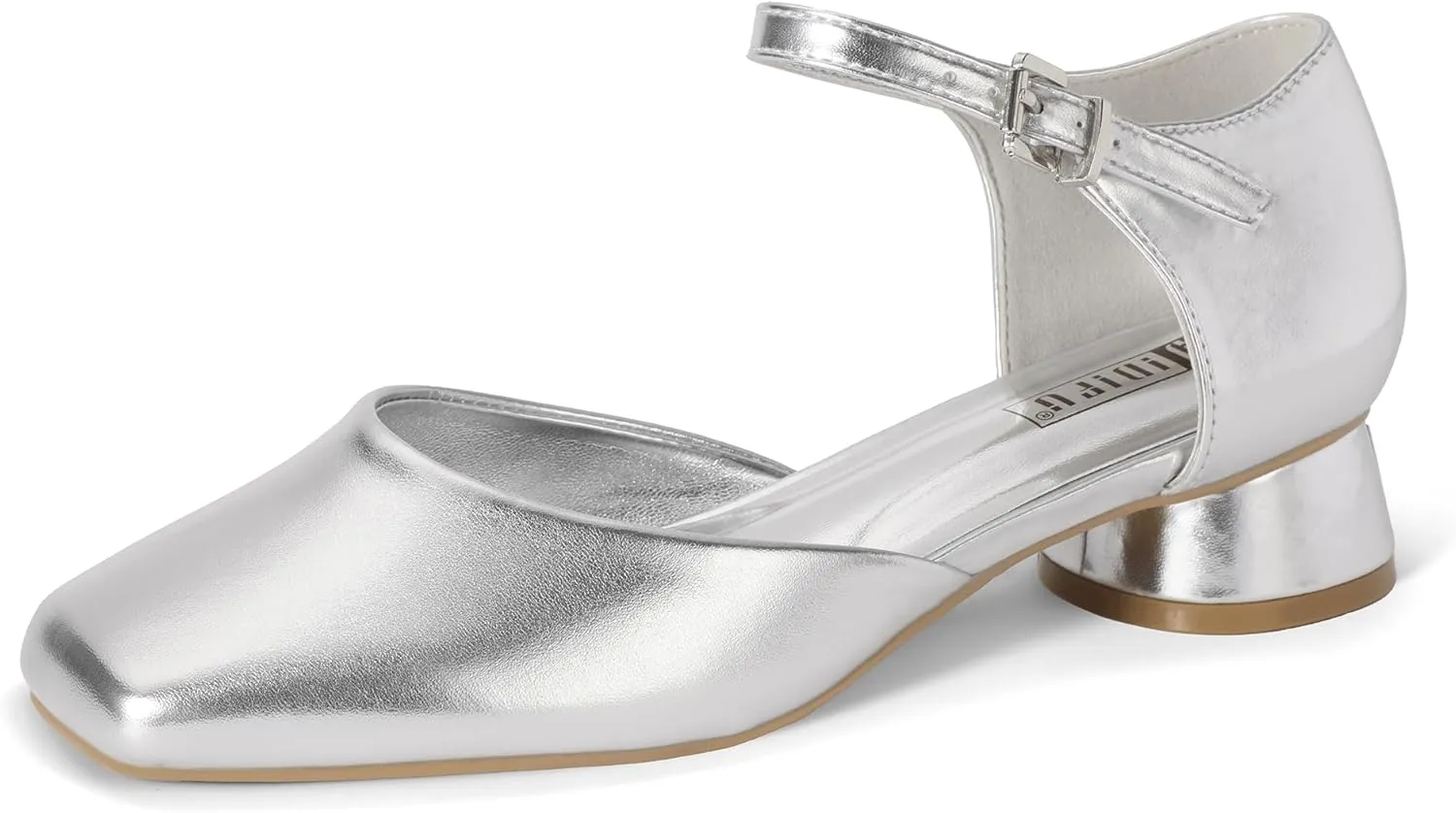 IDIFU Closed Toe Heels for Women Square Toe Low Block Chunky Heeled Pumps with Ankle Strap Buckle for Bride Wedding Comfortable Dressy Short Small Women's Dress Shoes Thick Heels