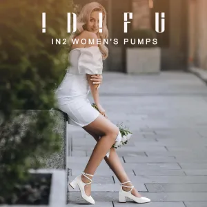 IDIFU IN2 Mary Jane Shoes Strappy Low Chunky Block Closed Toe Heels Dress Shoes for Women Wedding Bridal Work Office Business Prom Shoes Comfortable Dressy Formal Vintage Short Square Toe Heels Pumps