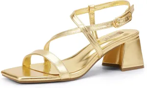 IDIFU IN2 Strappy Heels for Women Square Toe Low Chunky Block Heels with Ankle Strap Women's Slingback Irregular Heel Dress Shoes for Bride Wedding Heeled Sandals Dressy Short Heels
