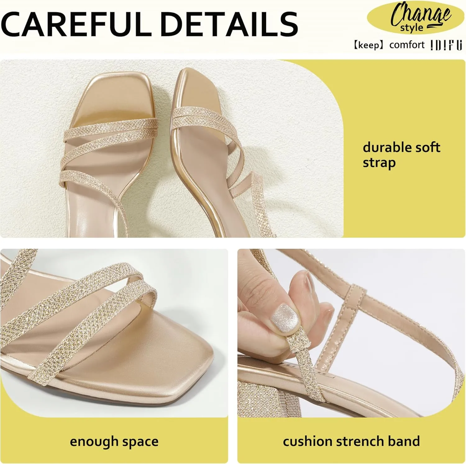 IDIFU IN3 Strappy Heels for Women - Low Block Chunky Heels - Open Square Toe Slingback Sandals - Comfortable & Trendy Dress Shoes for Women's Wedding, Bridal & Prom