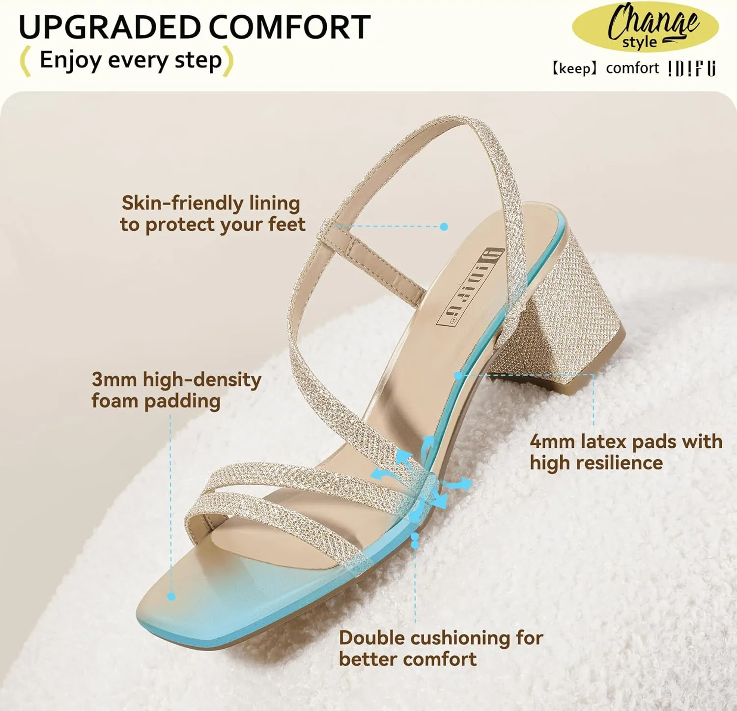 IDIFU IN3 Strappy Heels for Women - Low Block Chunky Heels - Open Square Toe Slingback Sandals - Comfortable & Trendy Dress Shoes for Women's Wedding, Bridal & Prom