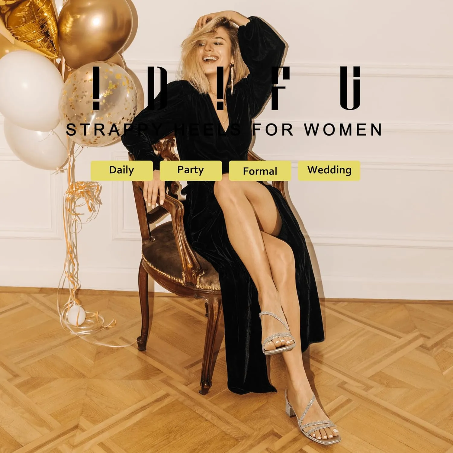 IDIFU IN3 Strappy Heels for Women - Low Block Chunky Heels - Open Square Toe Slingback Sandals - Comfortable & Trendy Dress Shoes for Women's Wedding, Bridal & Prom