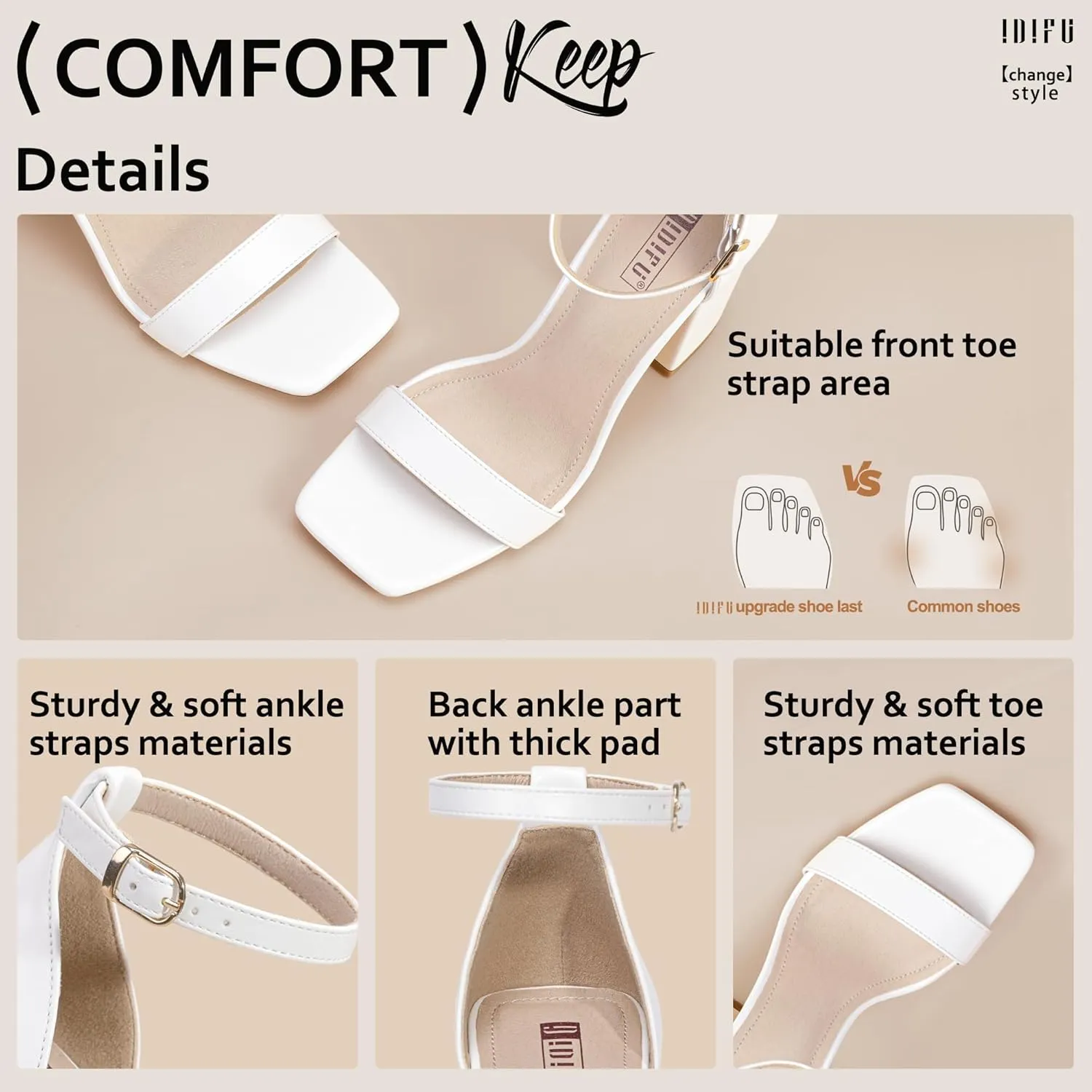 IDIFU IN4 High Chunky Block Heels Square Open Toe Ankle Strap Heeled Sandals Wedding Bridal Prom Dance Summer Dressy Comfortable Sexy Trendy Bride Bridesmaid Dress Shoes Cute Thick Women Heels