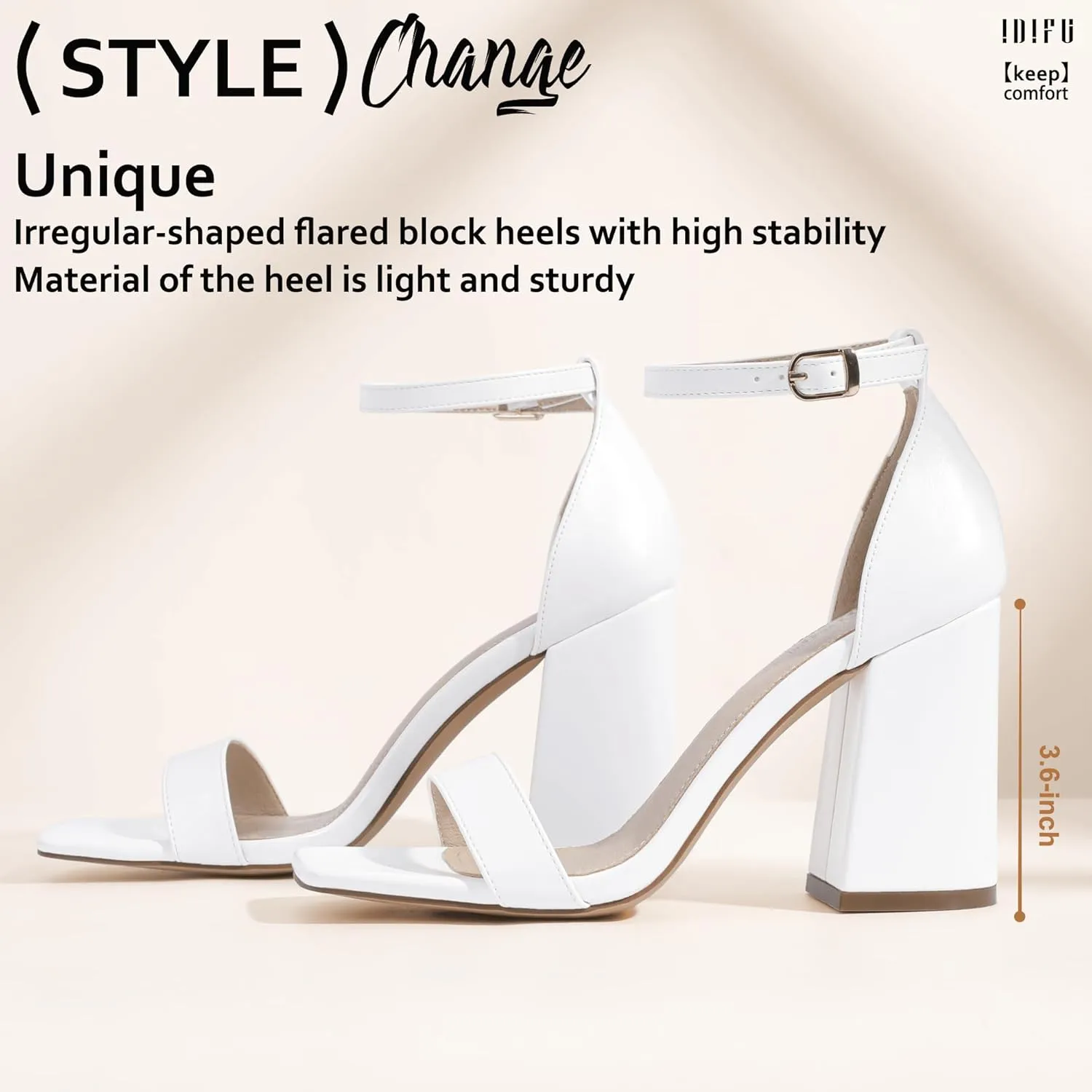 IDIFU IN4 High Chunky Block Heels Square Open Toe Ankle Strap Heeled Sandals Wedding Bridal Prom Dance Summer Dressy Comfortable Sexy Trendy Bride Bridesmaid Dress Shoes Cute Thick Women Heels