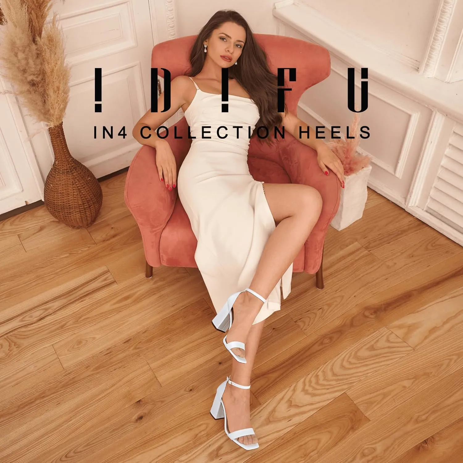 IDIFU IN4 High Chunky Block Heels Square Open Toe Ankle Strap Heeled Sandals Wedding Bridal Prom Dance Summer Dressy Comfortable Sexy Trendy Bride Bridesmaid Dress Shoes Cute Thick Women Heels