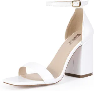 IDIFU IN4 High Chunky Block Heels Square Open Toe Ankle Strap Heeled Sandals Wedding Bridal Prom Dance Summer Dressy Comfortable Sexy Trendy Bride Bridesmaid Dress Shoes Cute Thick Women Heels
