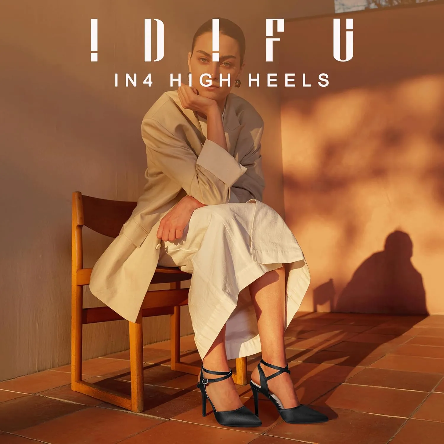 IDIFU IN4 High Heels Women's Pumps Strappy Stiletto Slingback Closed Pointed Toe Ankle Strap Satin Dress Shoes for Women Dressy Comfortable Wedding Bridal Office Formal Pumps Shoes