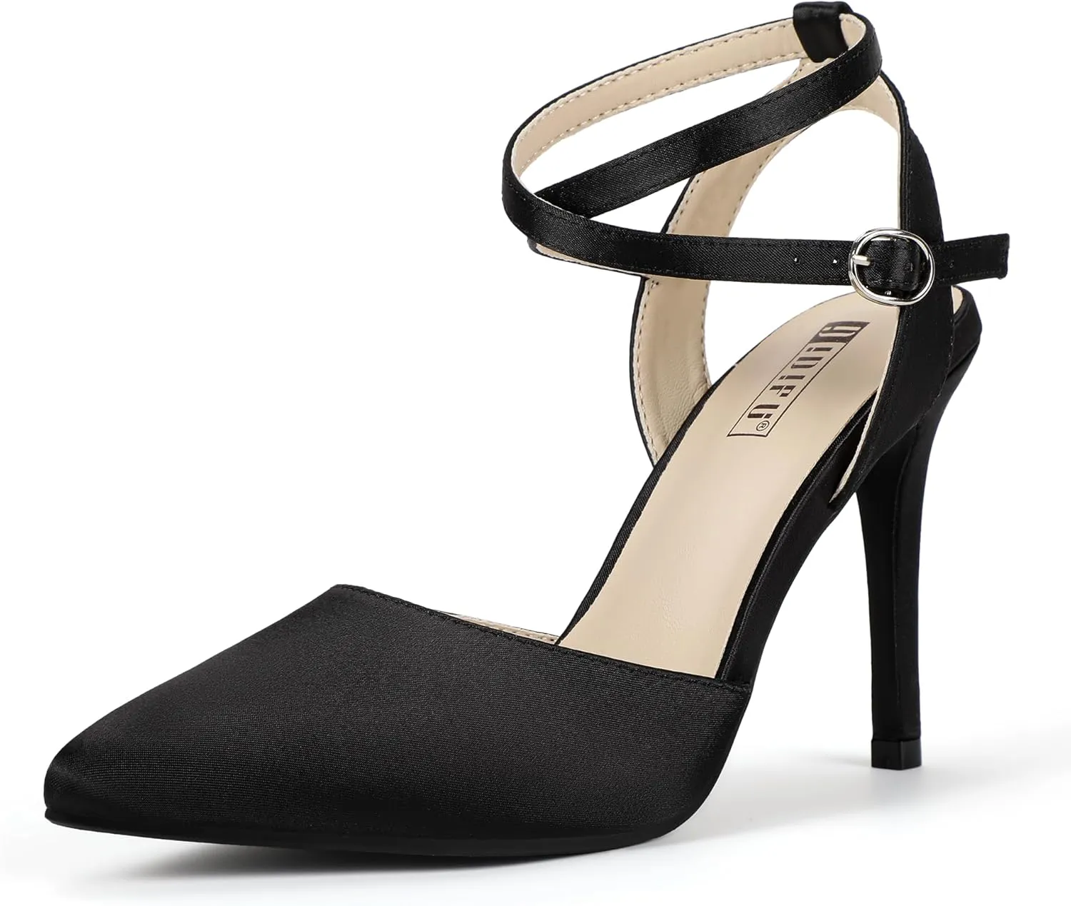 IDIFU IN4 High Heels Women's Pumps Strappy Stiletto Slingback Closed Pointed Toe Ankle Strap Satin Dress Shoes for Women Dressy Comfortable Wedding Bridal Office Formal Pumps Shoes