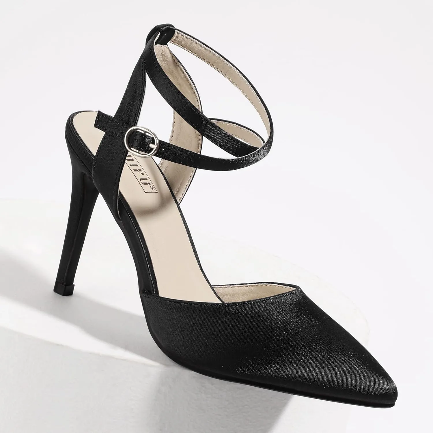 IDIFU IN4 High Heels Women's Pumps Strappy Stiletto Slingback Closed Pointed Toe Ankle Strap Satin Dress Shoes for Women Dressy Comfortable Wedding Bridal Office Formal Pumps Shoes