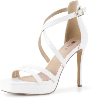 IDIFU IN4 Platform High Heels for Women Strappy Heeled Sandals Square Toe Heels Stiletto Heels Women's Wedding Party Bridal Sexy Dress Shoes Open Toe Heels