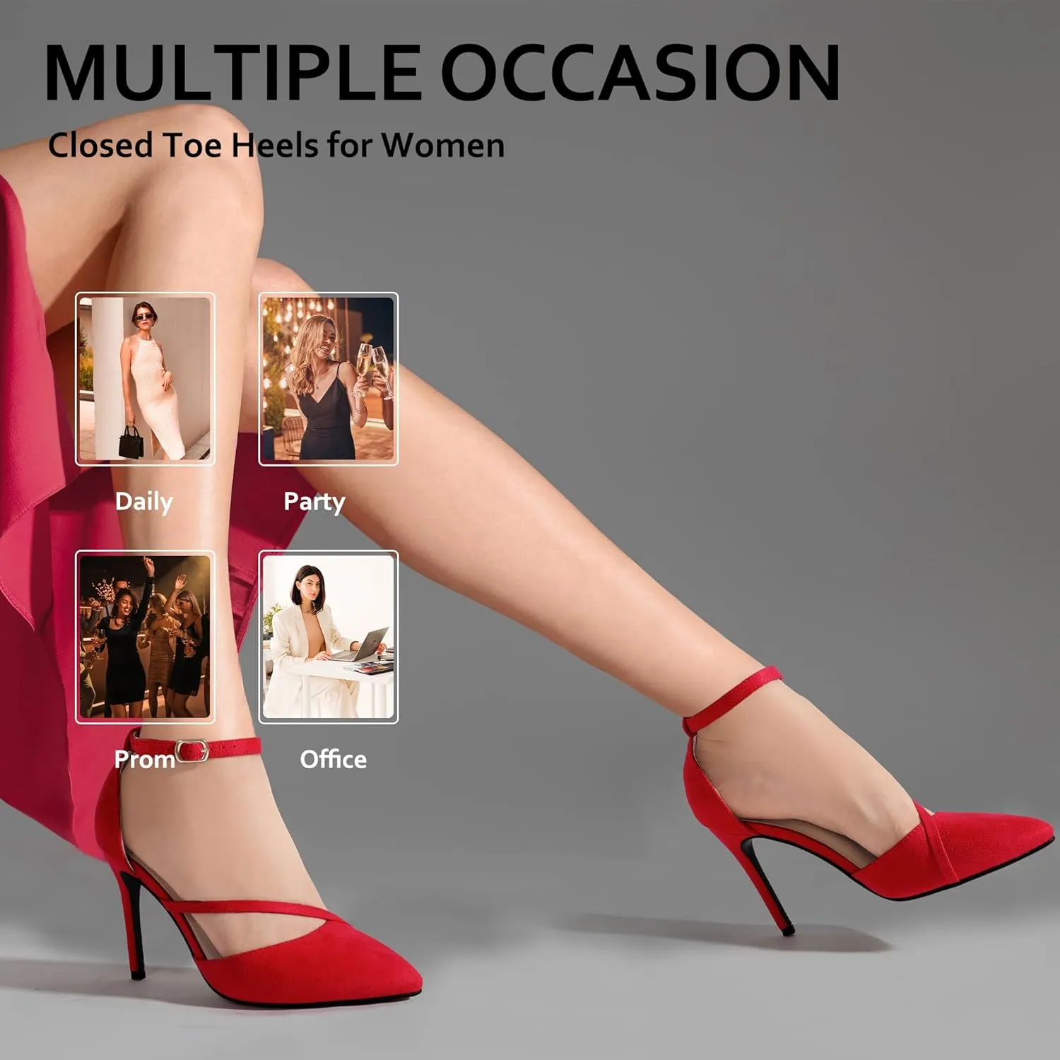 IDIFU IN4 Women's Pumps Closed Toe Heels Stiletto High Heels Dress Shoes for Women Wedding Prom Dressy Party Bridal Shoes Trendy Strappy Pointed Toe Ankle Strap Heels Pumps