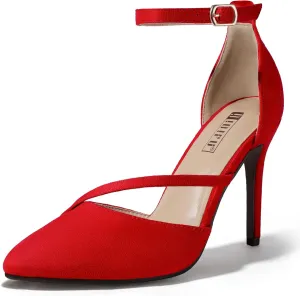 IDIFU IN4 Women's Pumps Closed Toe Heels Stiletto High Heels Dress Shoes for Women Wedding Prom Dressy Party Bridal Shoes Trendy Strappy Pointed Toe Ankle Strap Heels Pumps