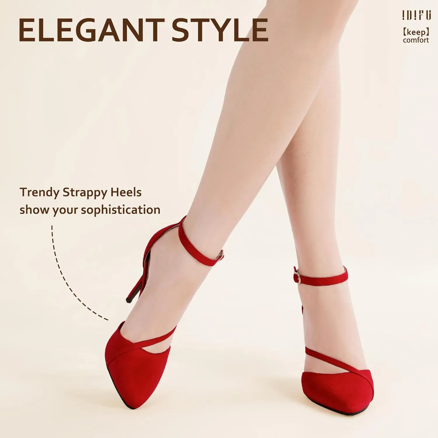 IDIFU IN4 Women's Pumps Closed Toe Heels Stiletto High Heels Dress Shoes for Women Wedding Prom Dressy Party Bridal Shoes Trendy Strappy Pointed Toe Ankle Strap Heels Pumps