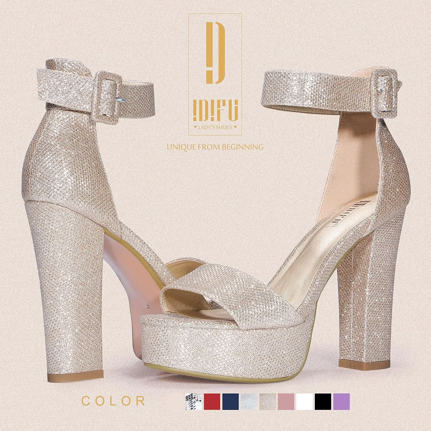 IDIFU Women's Ankle-Strap Heeled Sandal