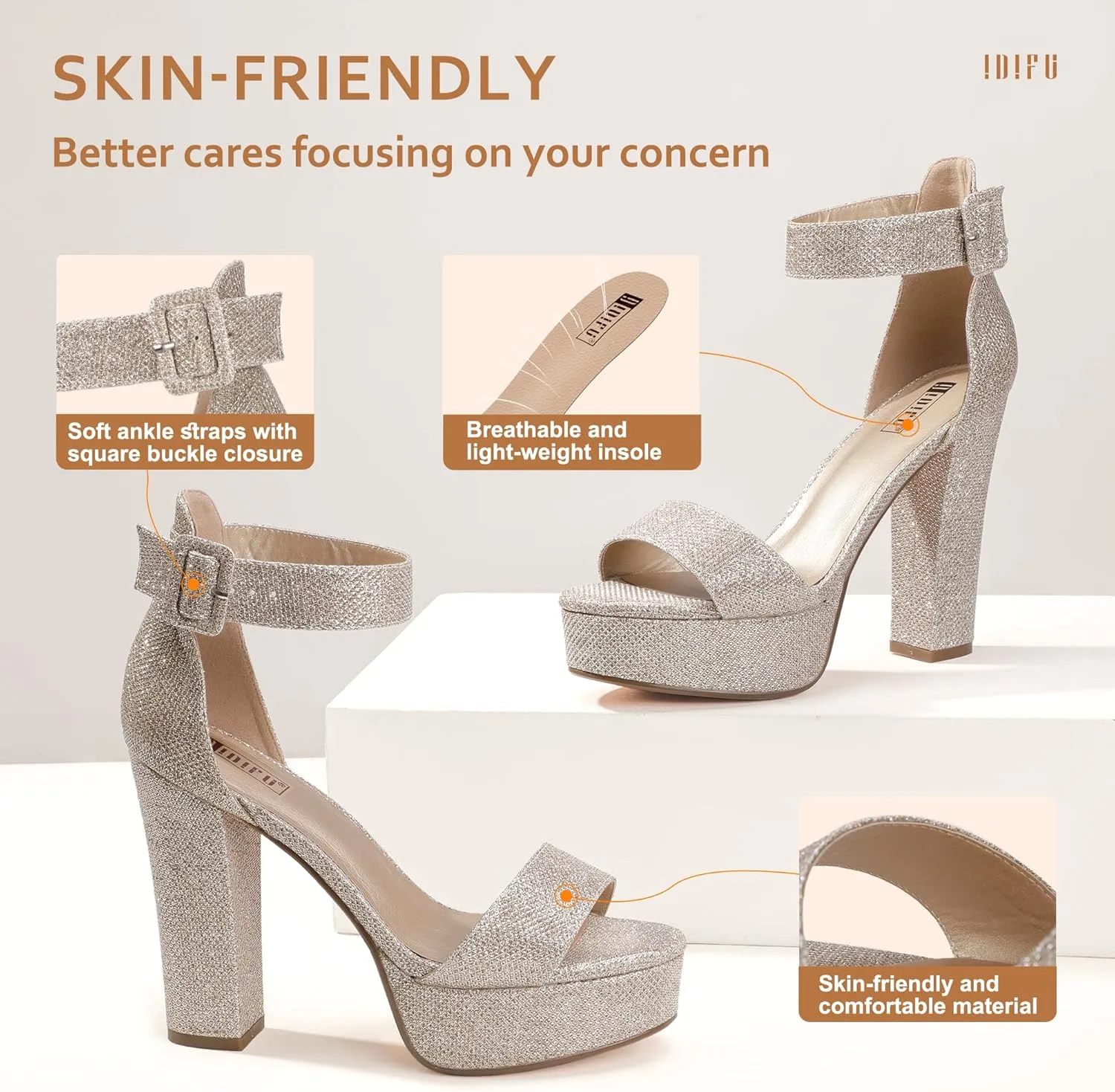 IDIFU Women's Ankle-Strap Heeled Sandal