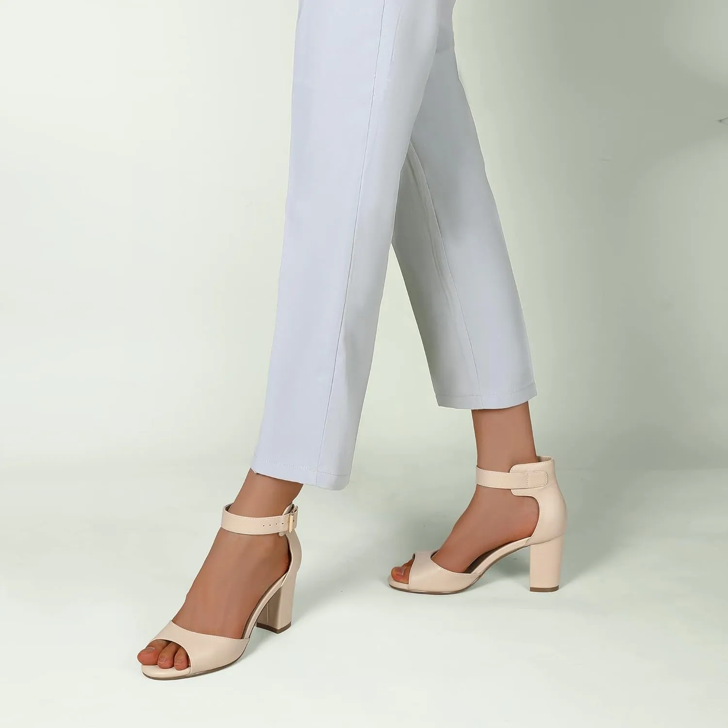 IDIFU Women's Candie-MI Peep Toe Low Block Heels Sandals Ankle Strap Comfy Chunky Wedding Dress Shoes